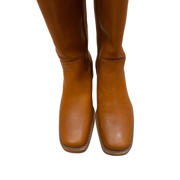 Reformation Frances Knee High Boot Whiskey Leather Women Square Toe Block Heel - Picture 9 of 9